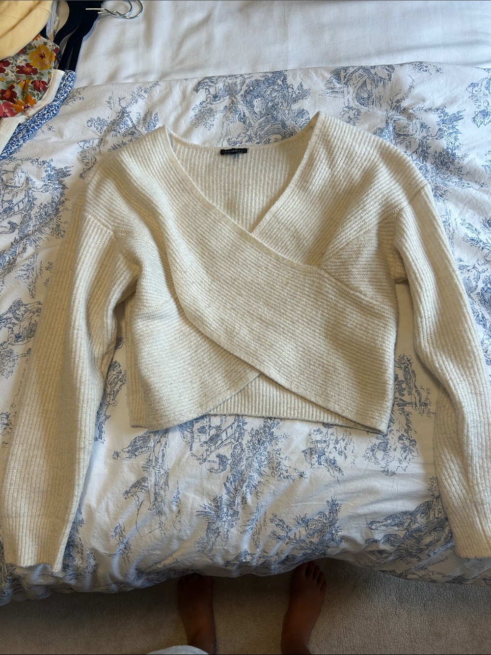 Cropped Cream Wrap Sweater